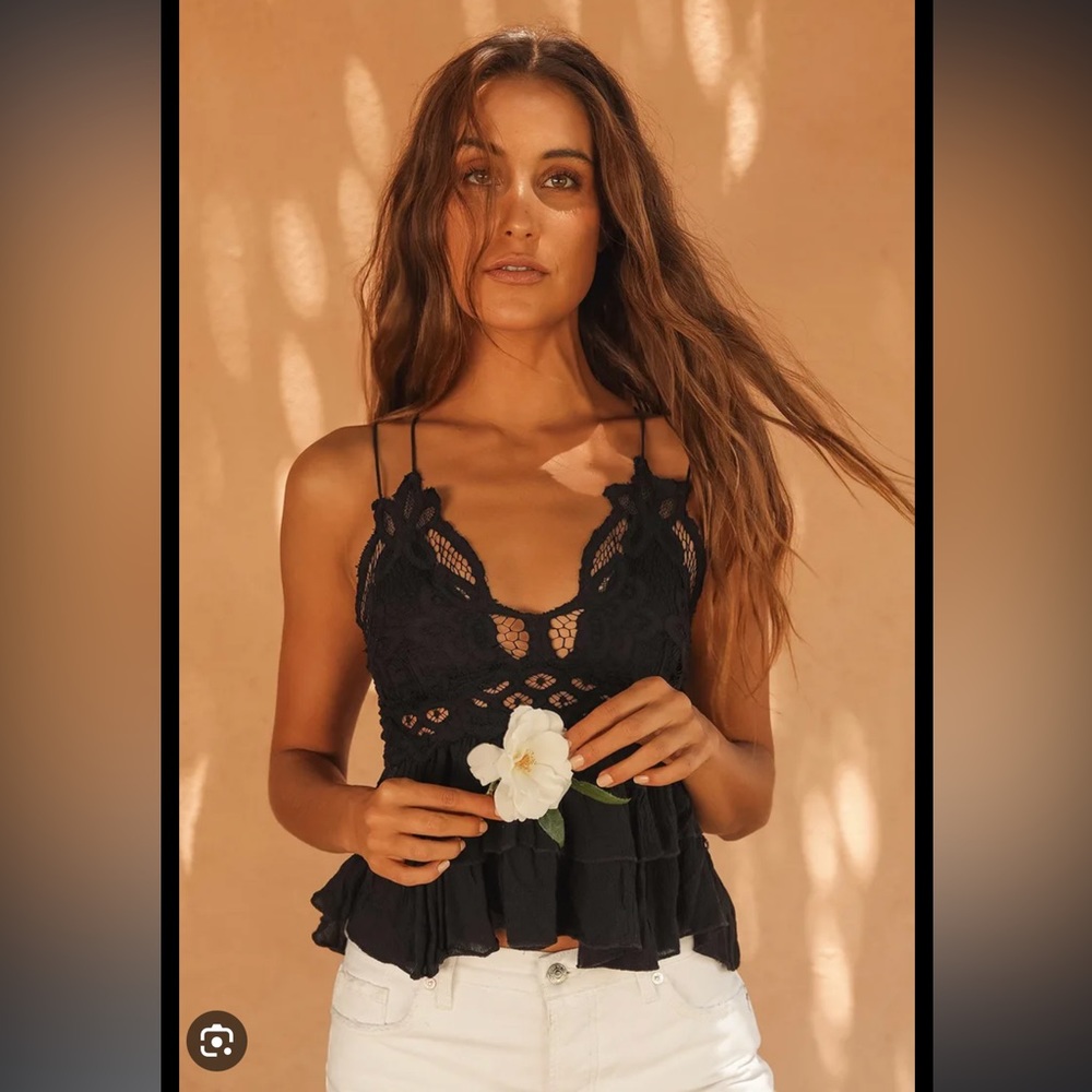 Free people XS black Adella cami lace ruffled tank